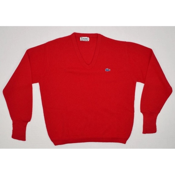 Lacoste Sweater VTG IZOD LacosteSize M/L 70s Red V neck Sweater Cobain Grunge